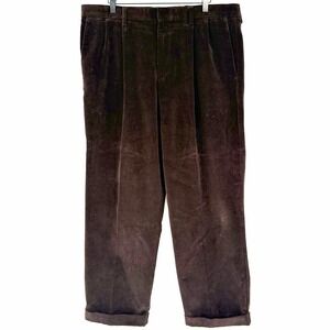 VTG 90s Dockers Corduroy Pants Mens 38x29 Brown  Pleated Loose Khakis Cuffed